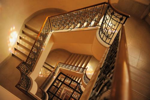 an overhead view of a spiral staircase at Hotel Monterey Sendai in Sendai