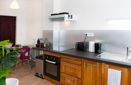 a kitchen with a counter top and a sink at Le meublé toulousain in Toulouse