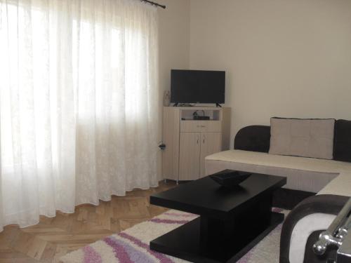 a living room with a couch and a tv at Guest House Baranin Pitomine in Žabljak