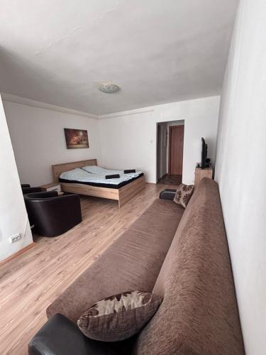 a living room with a couch and a bed at The Knight's Rest in Hunedoara
