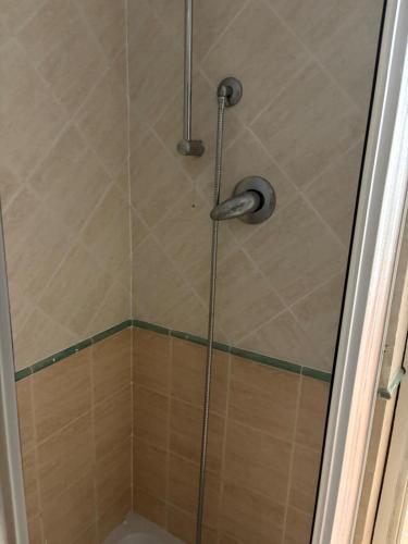 a shower with a glass door in a bathroom at La magnolia in Sacrofano