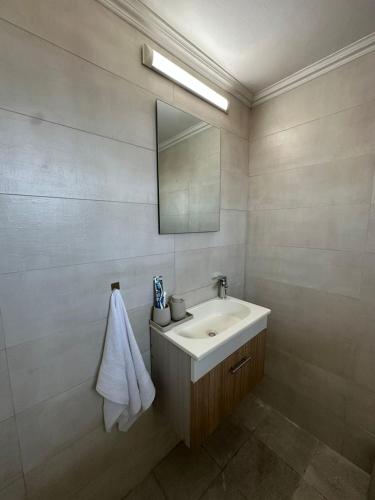 un baño con lavabo y espejo en Maison Lumiere 2-BD, en Beirut