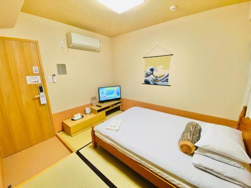 ein Krankenhauszimmer mit einem Bett und einem TV in der Unterkunft Reinahill - Vacation STAY 67171v in Tokushima