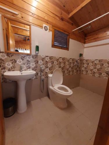 a bathroom with a toilet and a sink at Beach Walk Resort-100 meters to Morjim Beach in Morjim