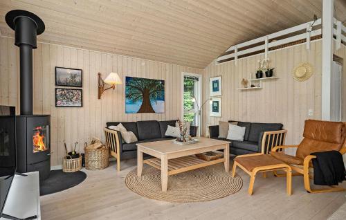 a living room with a couch and a table and a fireplace at 3 Bedroom Stunning Home In Kalundborg in Kalundborg