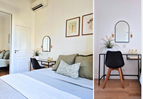 - deux images d'une chambre avec un lit et un bureau dans l'établissement Nestor&Jeeves - JEAN MEDECIN - Central - Modern, à Nice