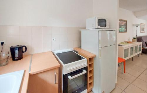 a kitchen with a stove and a refrigerator at 3 Bedroom Amazing Home In Jard-Sur-Mer in Jard-sur-Mer