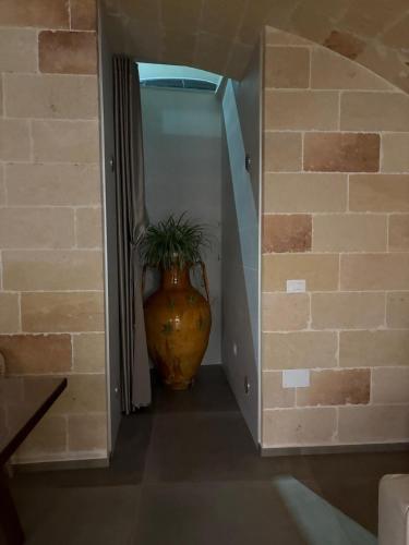 a hallway with a large vase with a plant in it at Don Ninì in Sava