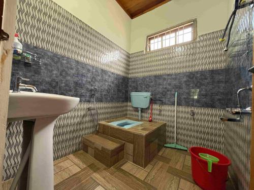 a bathroom with a sink and a toilet in it at Odyssey Stays Mechuka in Bāsār