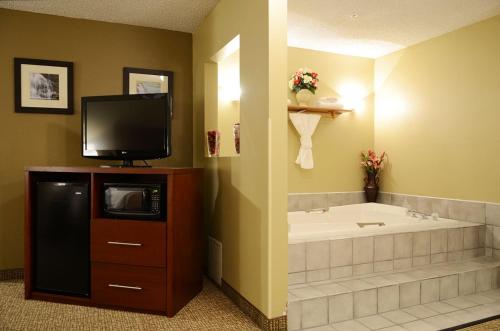 a large bathroom with a tub and a tv at Comfort Inn in Idaho Falls