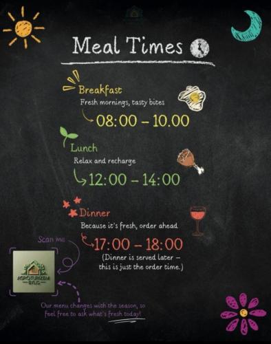 a chalkboard menu for a meal times restaurant at Agroturizem Bylis in Hekal