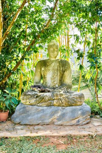 a statue sitting on top of a rock at Winterfell Bandarawela in Bandarawela
