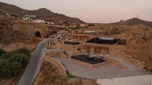 an aerial view of a house on a mountain at GkF Luxury Villas in Naxos Chora