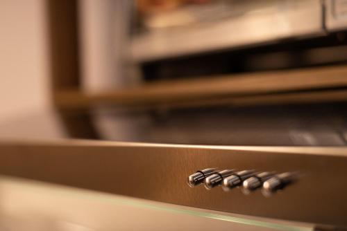 a close up of the front of an oven at Luxury loft with a view and balcony Norte Armenia in Armenia