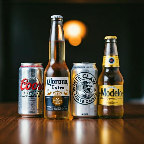 a group of beer bottles and cans on a table at Blue Bridge Pasco in Pasco