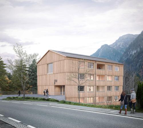 a wooden building on the side of a road at Appartementhaus Studa 29 in Brand