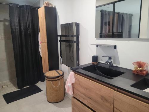a bathroom with a sink and a mirror at Vacances en Provence in Roquevaire