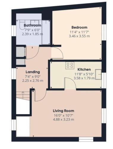 a floor plan of a house at Hampton Ct River Thames village 1 bed maisonette in Thames Ditton