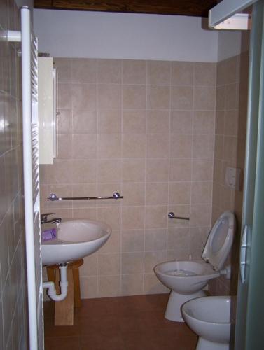 łazienka z 2 toaletami i umywalką w obiekcie b&b da Maria w mieście Fagagna