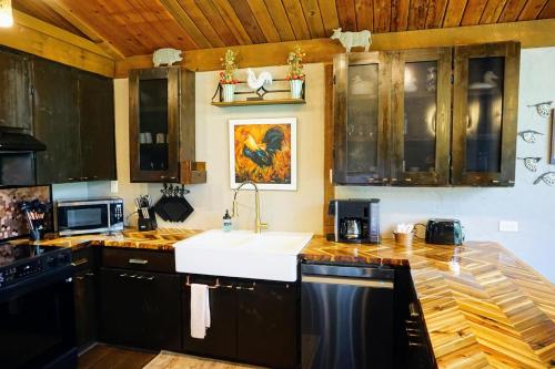 a kitchen with a sink and a counter top at The Nature House in Hernando