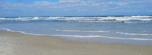 a sandy beach with waves in the ocean at Serene 2br Oceanfront Condo With Balcony, Florida in Ponce Inlet