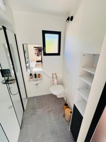 a bathroom with a toilet and a sink at Buddha Cottage - PMR in Rosselange