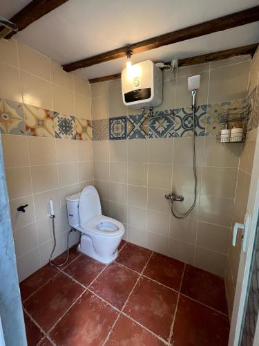a bathroom with a toilet and a shower at Omahe Jogja in Yogyakarta