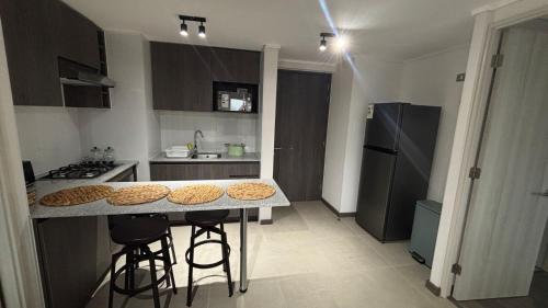 イキケにあるDepartamento nuevo con hermosa vista a playa bravaのキッチン(クッキー付きカウンター付)