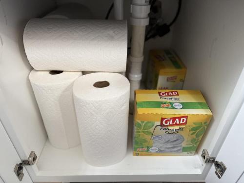 a pile of toilet paper and a box in a drawer at The Stuffed Quahog - Perfect Location Near Beach in Hampton