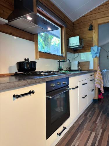 Η κουζίνα ή μικρή κουζίνα στο Cabyn Espien, boshuis met hottub