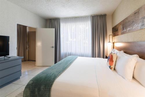 a bedroom with a large bed and a television at Wyndham Palmas Beach and Golf Boutique Resort in Humacao