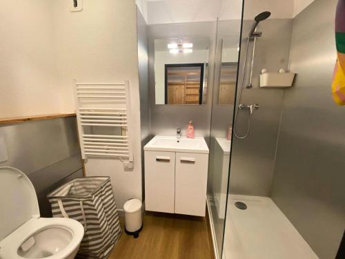 une petite salle de bain avec toilettes et lavabo dans l'établissement Résidence Grande Chaume - Super T2 face aux pistes et écoles de ski MAE-5241, à Vénosc