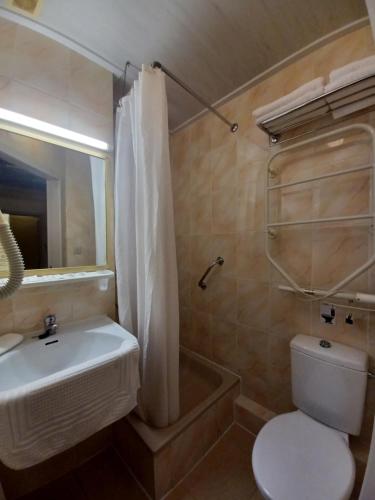 a bathroom with a toilet and a sink and a shower at Koffieboontje Budget in Bruges