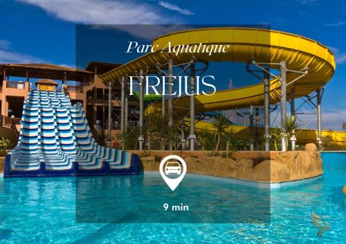 un parc aquatique dans un complexe dans l'établissement 4p apt – terrace, A/C, WiFi – 100m beach, à Fréjus