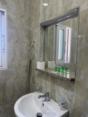 a bathroom with a sink and a mirror at Vila Anna in Ksamil