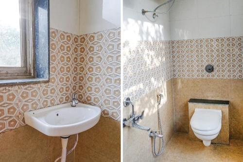 two pictures of a bathroom with a sink and a toilet at FabHotel Classic Square I in Pune