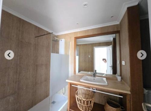 ein Badezimmer mit Waschbecken und Spiegel in der Unterkunft Vera Armony Natura FKK in Playas de Vera