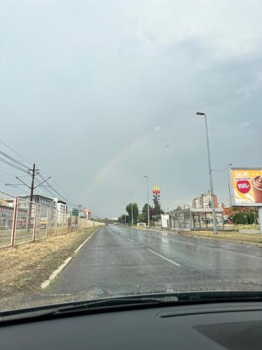 a view from a car window of an empty road at Belgrade Premium stay in Belgrade