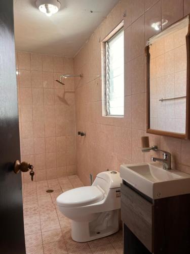 a bathroom with a toilet and a sink at Departamento amplio en el centro de Ixmiquilpan "Casa de las Aguas" in Ixmiquilpan