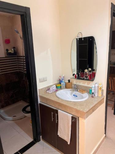 a bathroom with a sink and a mirror at Appartement proche aéroport in Oujda
