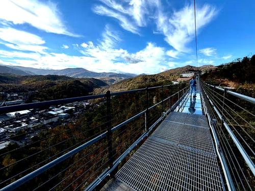 a person standing on the top of a viewing platform at A Mountain Dream in Rocky Grove