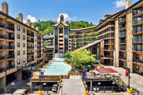 an aerial view of a pool in an apartment complex at Gatlinburg Town Square in Gatlinburg