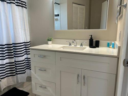 un bagno con un lavandino bianco e uno specchio di Quiet Cozy Private Room Perfect for Work or Vacation RM2 shared home a Sarasota