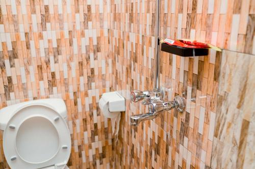 a bathroom with a toilet in a tiled wall at Avek Home Stay Ngorongoro Room in Uru