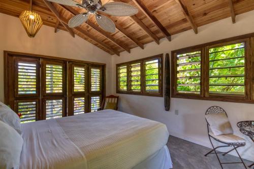 a bedroom with a bed and a ceiling fan at Camp Bay Lodge in Camp Bay