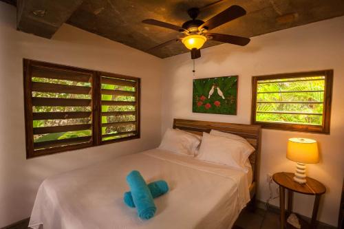 a bedroom with a bed with a blue pillow on it at Camp Bay Lodge in Camp Bay