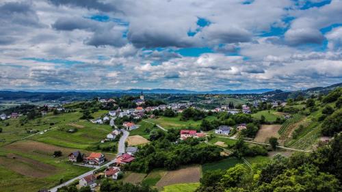 an aerial view of a small town on a hill at Holiday home Pavic with jacuzzi and sauna in Krapina