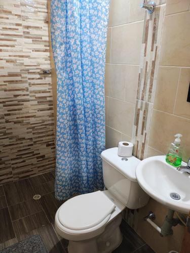 a bathroom with a toilet and a sink at Cabaña en San Rafael Cerca de Ríos y Naturaleza in San Rafael