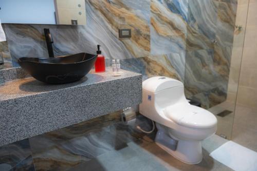 a bathroom with a sink and a toilet at Hotel Boutique Campestre in Florencia