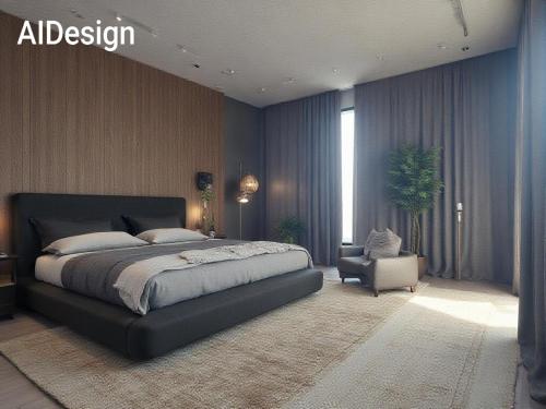 Un dormitorio con una cama grande y una silla. en Marina Apartments inside a waterfront property complex, en Lagos
